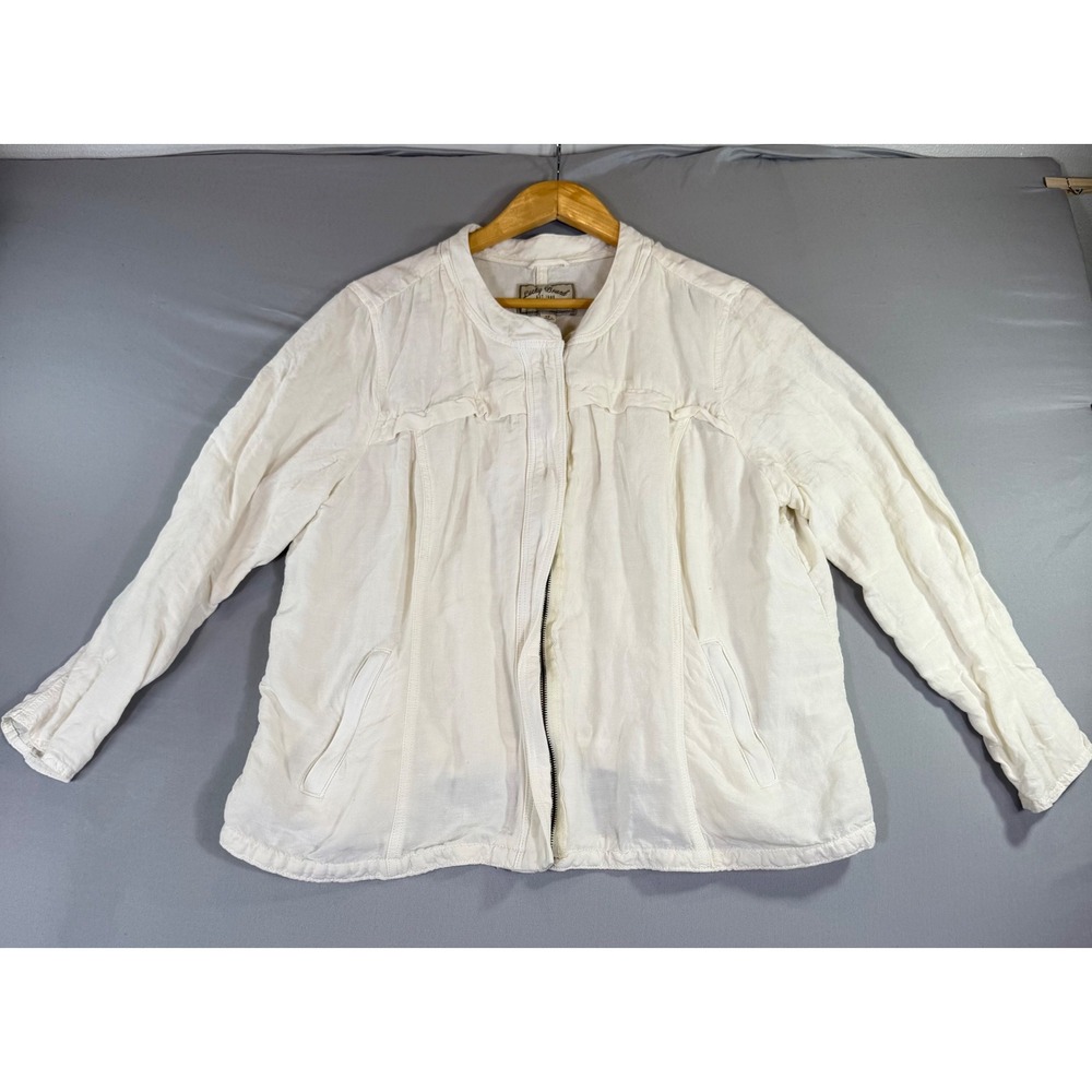 Lucky Brand Jacket Womens 1X White Linen Blend Lagenlook Boho Coastal Grandma